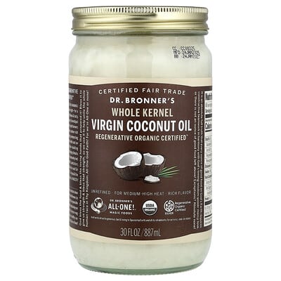 Органическое кокосовое масло Dr. Bronner's Whole Kernel, 30 fl oz (887 ml)