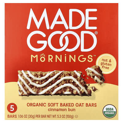 Mornings™ органические овсяные батончики, корица, 5 шт., 1.06 oz (30 g) каждый