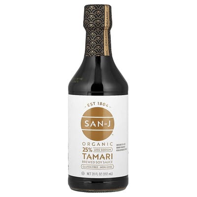 Organic Tamari Brewed Soy Sauce, Less Sodium, 20 fl oz (592 ml)