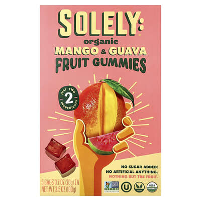 Organic Fruit Gummies, Mango & Guava, 5 Bags, 0.7 oz (20 g) Each