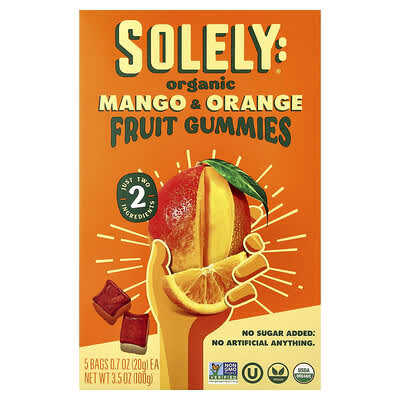 Органические фруктовые мармеладные конфеты Solely Mango & Orange, 5 Bags, 0.7 oz (20 g) Each