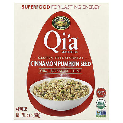 Organic Qi'a® Superfood Gluten Free Oatmeal, Cinnamon Pumpkin Seed, 6 Packets, 38 g Each