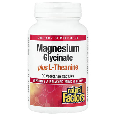 Natural Factors Magnesium Glycinate plus L-Theanine, 90 вегетарианских капсул