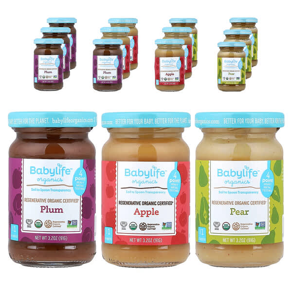 Детское питание BabyLife Organics, ассорти, 12 баночек по 3.2 oz (91 g)