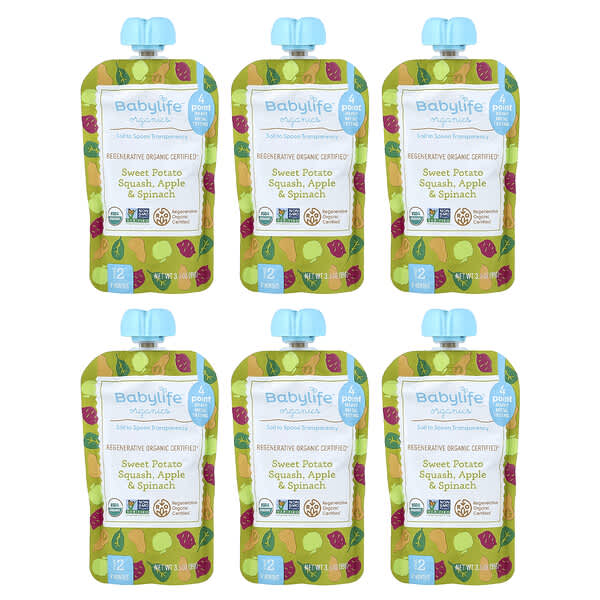 Детское питание BabyLife Organics Sweet Potato, Squash, Apple & Spinach 6 Pouches 3.5 oz (99 g) Each
