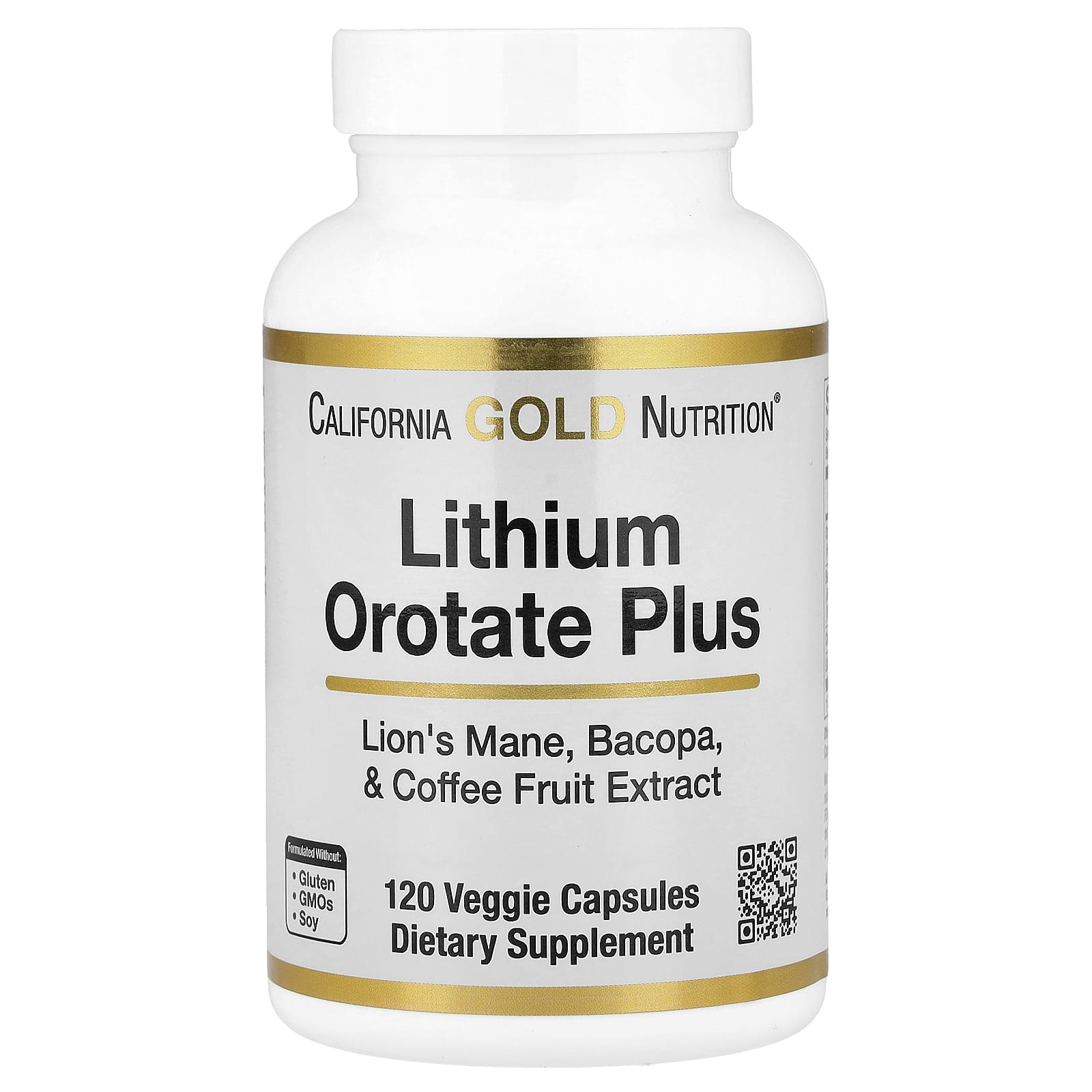 Lithium Orotate Plus Lion's Mane, Bacopa, and Coffee Fruit Extract, 120 Veggie Capsules