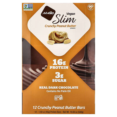 Slim®, Vegan Protein Bars, Crunchy Peanut Butter, 12 Bars, 1.59 oz (45 g) Each