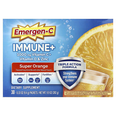 Immune+ Витамин C + Витамин D и Цинк, Super Orange, без кофеина, 30 пакетиков