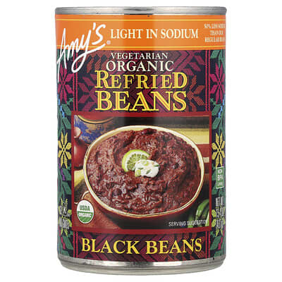 Organic Vegetarian Refried Beans, Black Beans, Light in Sodium, 15.4 oz (437 g)