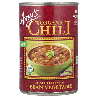 Organic Chili, 3 Bean Vegetable, Medium, 14.7 oz (416 g)