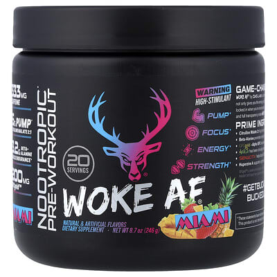 Woke AF®, Nootropic Pre-Workout, Miami, Strawberry, Mango & Pineapple, 8.7 oz (246 g)