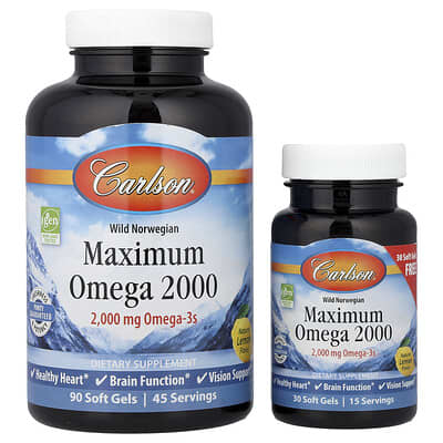 Wild Norwegian, Maximum Omega 2000, натуральный лимон, 120 мягких капсул (1,000 mg на капсулу)