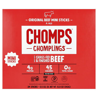 Chomps мясные мини-палочки Original Beef, Mild, 24 шт., 0.5 oz (14 g) каждая