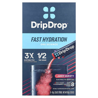 Electrolyte Drink Mix, Juicy Variety, 8 Sticks, 0.35 oz (10 g) Each