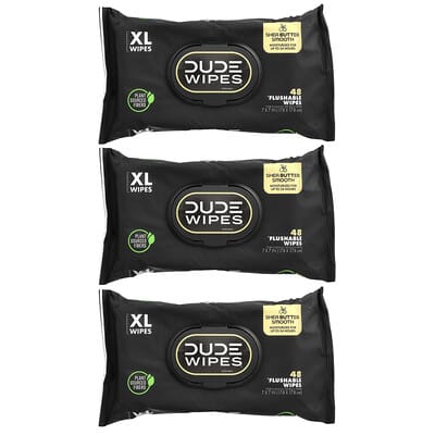 Flushable Wipes, XL, Shea Butter Smooth, 3 Pack, 48 Wipes Each
