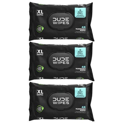 Flushable Wipes, XL, Mint Chill, 3 Pack, 48 Wipes Each