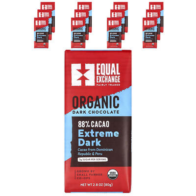 Органический темный шоколаль Equal Exchange Extreme Dark, 88% Cacao, 12 Bars, 2.8 oz (80 g) Each