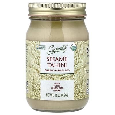 Кунжутная тахини Organic Sesame, несладкая, кремовая, 16 oz (454 g)