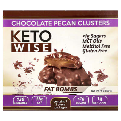 Шоколадные конфеты Fat Bombs, Chocolate Pecan Clusters, 7 Packs, 7.9 oz (224 g)