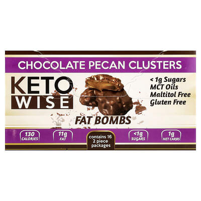 Fat Bombs, Chocolate Pecan Cluster, 16 Packs, 1.13 oz (32 g) Each