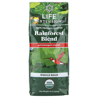 100% Organic Coffee, Rainforest Blend, Whole Bean, 12 oz (340 g)