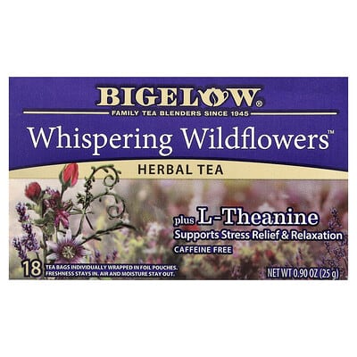 Whispering Wildflowers™, Herbal Tea Plus L-Theanine, Caffeine Free, 18 Tea Bags, 0.9 oz (25 g)