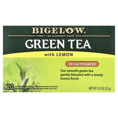 Green Tea With Lemon, Decaffeinated, 20 Tea Bags, 0.91 oz (25 g)