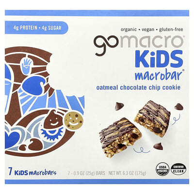 Kids MacroBar®, Oatmeal Chocolate Chip Cookie, 7 Bars, 0.9 oz (25 g) Each