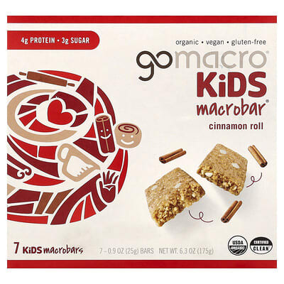 Kids MacroBar®, Cinnamon Roll, 7 Bars, 0.9 oz (25 g) Each