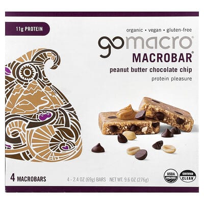 MacroBar®, Protein Pleasure, Peanut Butter Chocolate Chip, 4 Bars, 2.4 oz (69 g) Each