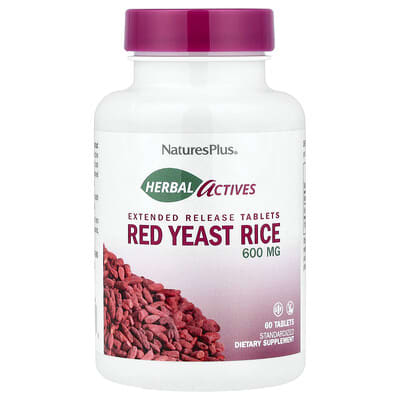 NaturesPlus Herbal Actives, Красный ферментированный рис, 600 mg, 60 таблеток