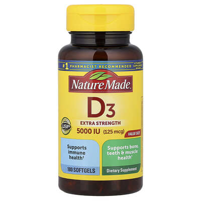Витамин D3 Nature Made 125 mcg (5,000 IU), 180 Softgels