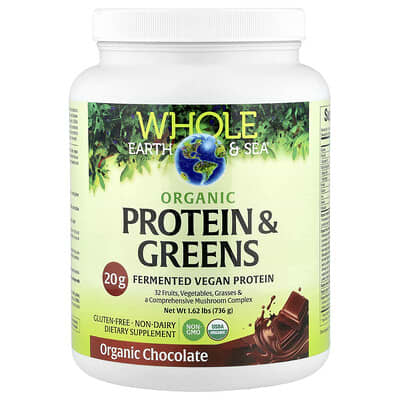 Whole Earth & Sea® органический протеин и зелень, шоколад, 1.62 lbs (736 g)