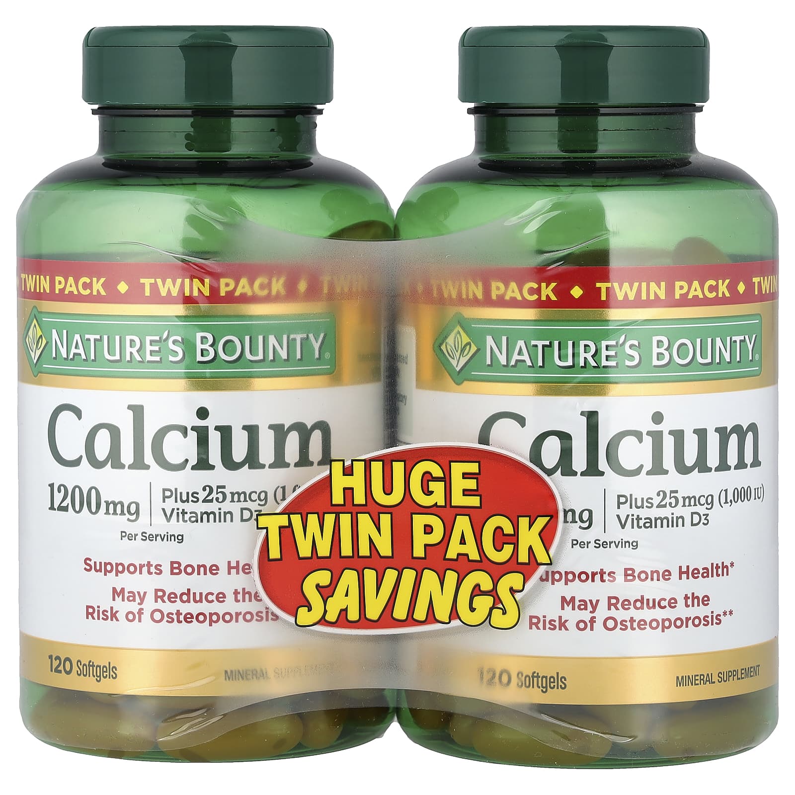 Calcium Plus Vitamin D3, 2 Bottles, 120 Softgels Each
