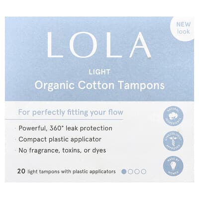 Organic Cotton Tampons with Plastic Applicators, Light, 20 Tampons