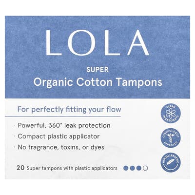 Органические тампоны Lola с пластиковыми аппликаторами, Super, 20 шт.