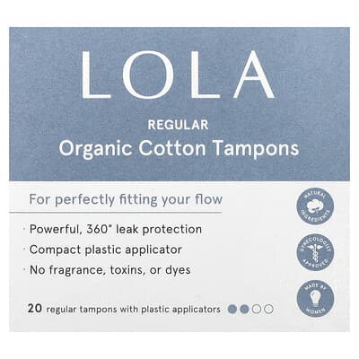 Organic Cotton Tampons with Plastic Applicators, Regular, 20 Tampons