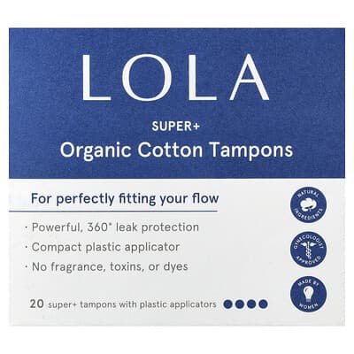 Organic Cotton Tampons with Plastic Applicators, Super+, 20 Tampons