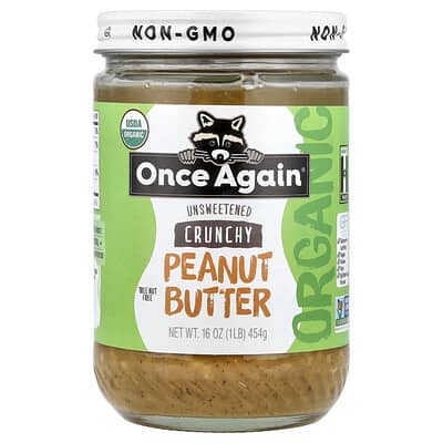 Organic Peanut Butter, Crunchy, Unsweetened, 16 oz (454 g)