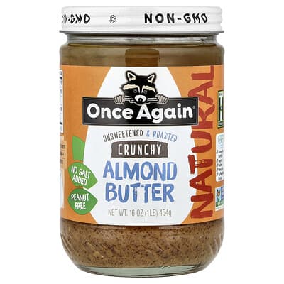 Almond Butter, Crunchy, Unsweetened & Roasted, 16 oz (454 g)