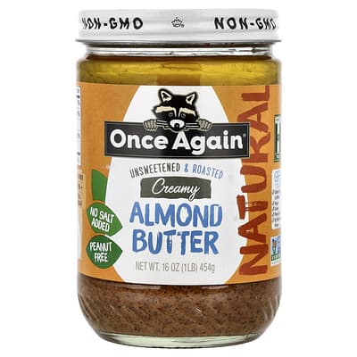 Almond Butter, Creamy, Unsweetened & Roasted, 16 oz (454 g)