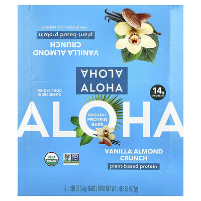 Organic Protein Bars, Vanilla Almond Crunch, 12 Bars, 1.98 oz (56 g) Each