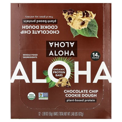 Organic Protein Bars, Chocolate Chip Cookie Dough, 12 Bars, 1.98 oz (56 g) Each