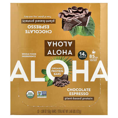 Organic Protein Bars, Chocolate Espresso, 12 Bars, 1.98 oz (56 g) Each
