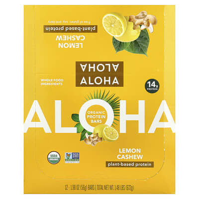 Organic Protein Bars, Lemon Cashew, 12 Bars, 1.98 oz (56 g) Each