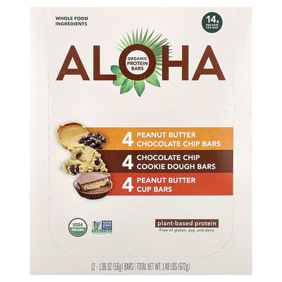 Organic Protein Bars, Variety Pack, 12 Bars, 1.98 oz (56 g) Each