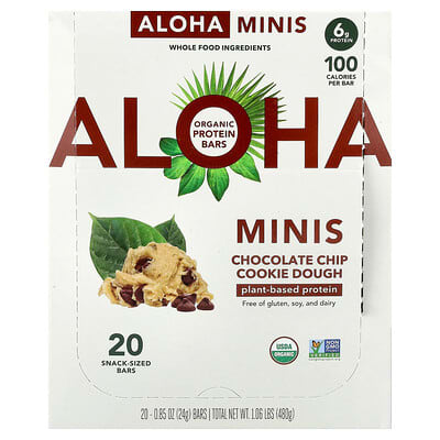 Organic Protein Mini Bars, Chocolate Chip Cookie Dough, 20 Bars, 0.85 oz (24 g) Each