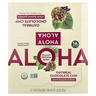 Organic Protein Bars, Oatmeal Chocolate Chip, 12 Bars, 1.98 oz (56 g) Each