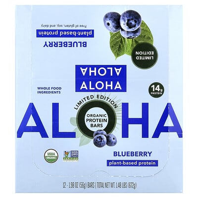 Organic Protein Bars, Blueberry, 12 Bars, 1.98 oz (56 g) Each