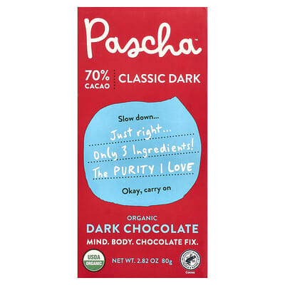 Organic Dark Chocolate Bar, Classic Dark, 70% Cacao, 2.82 oz (80 g)